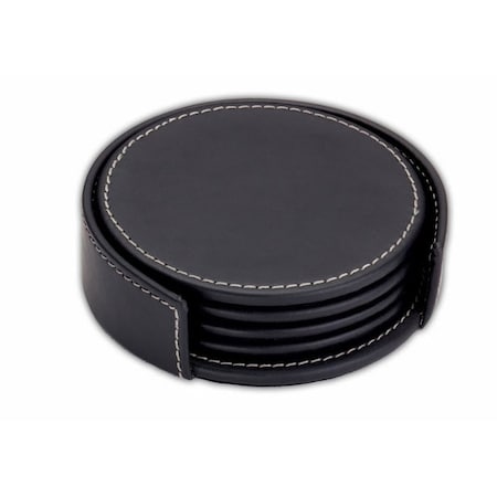 Dacasso Rustic Black Leather Coaster Set with Holder AG-1245